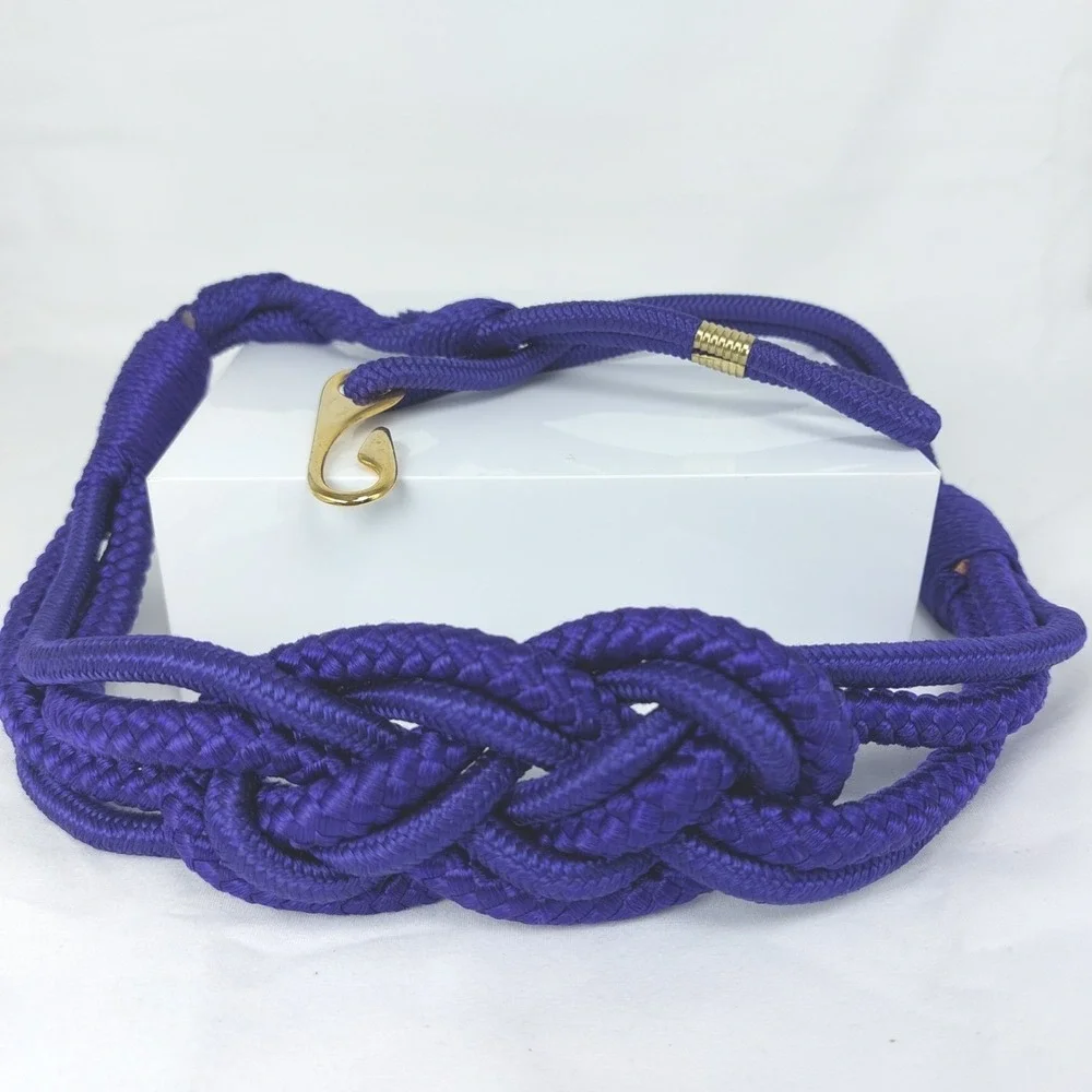 Vintage 80s Interpur Braided Cord Belt Purple Cummerbund Back Hook 33